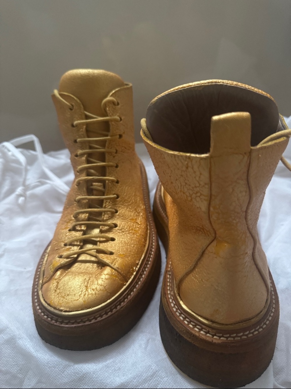 Marsell Metallic Gold Leather Combat Boots
